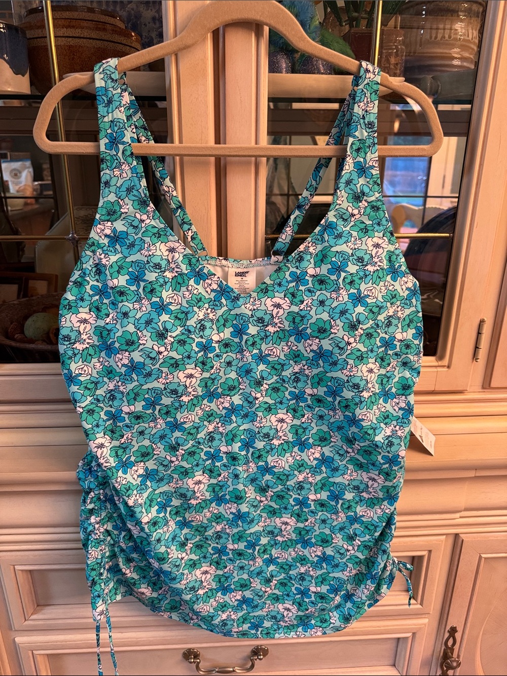 NWT Lands' End Blue Floral Tankini Swim Top